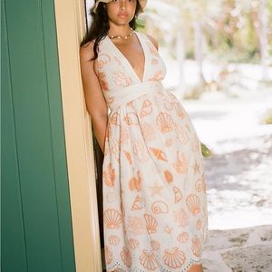 Anthropologie White and Orange Midi Dress